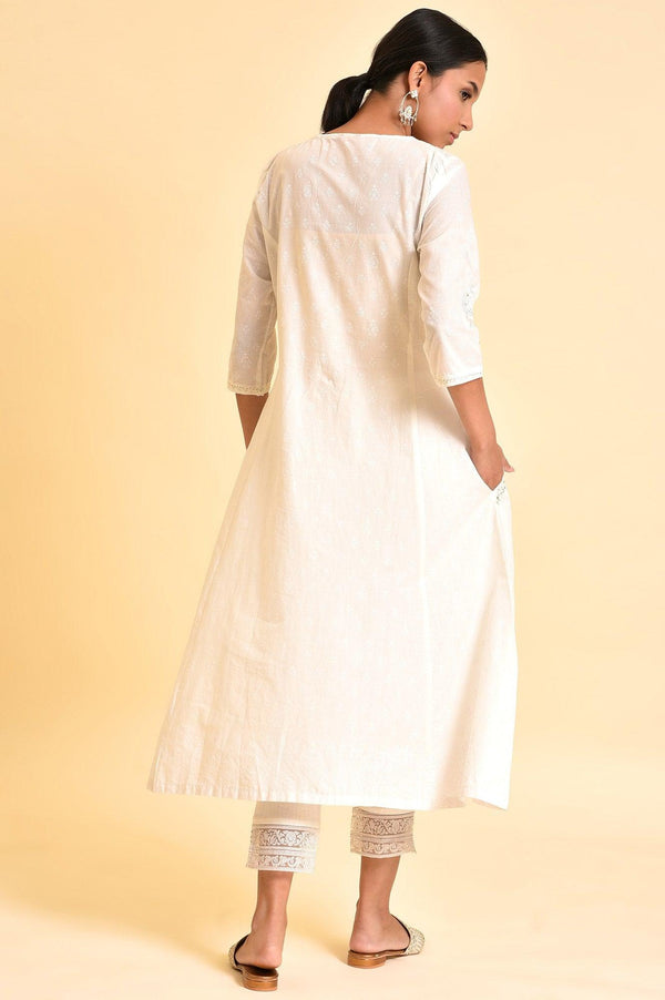 Ecru Embroidered Kurta And Slim Pants