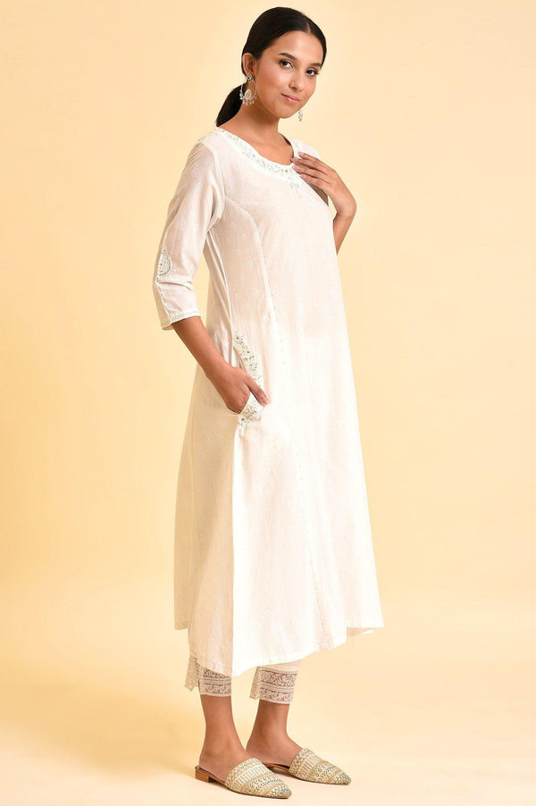 Ecru Embroidered Kurta And Slim Pants