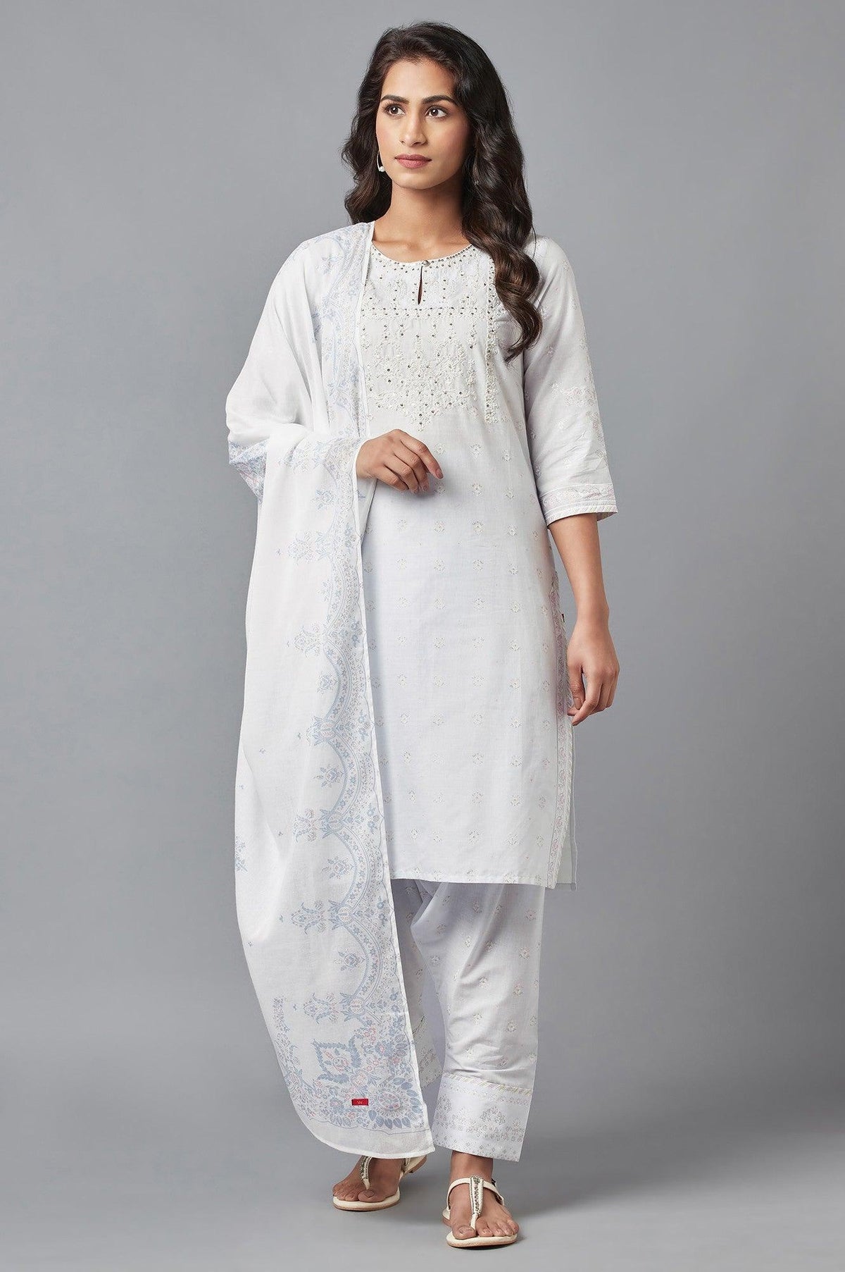 Light Blue Embroidered kurta with Salwar and Dupatta - XS