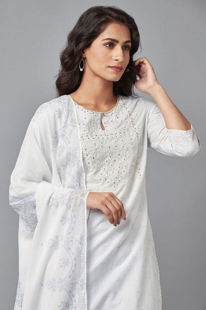 Light Blue Embroidered kurta with Salwar and Dupatta - wforwoman