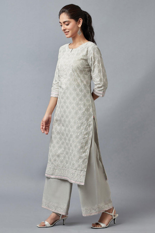 Light Green Printed kurta with Parallel Pants
