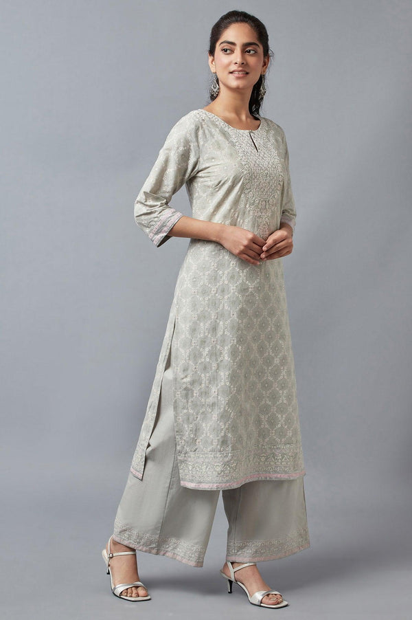 Light Green Printed kurta with Parallel Pants