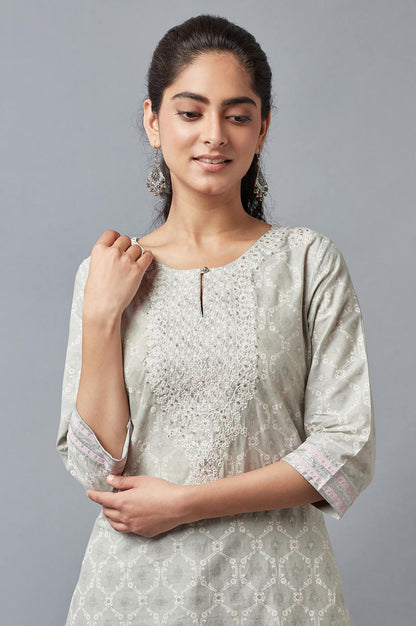 Light Green Printed kurta with Parallel Pants - wforwoman