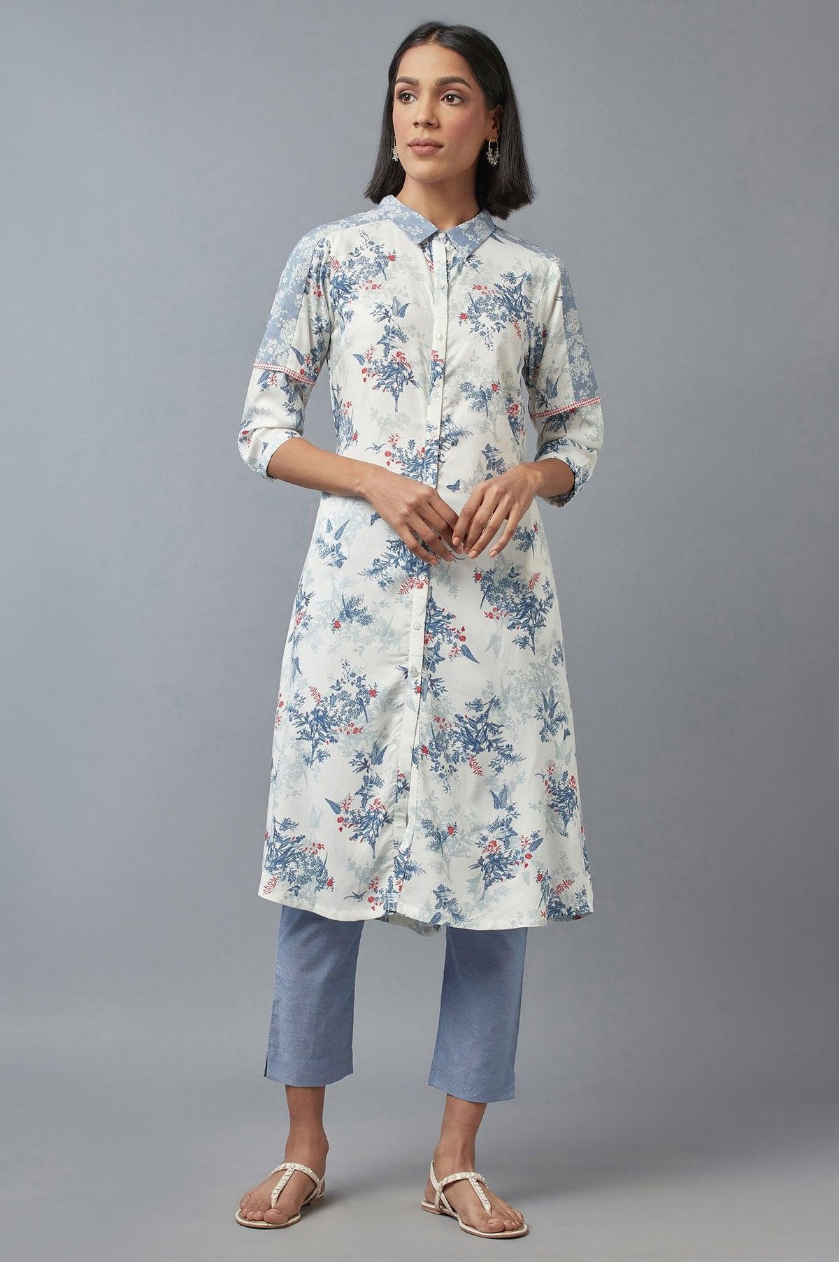 Bright White Floral Printed Dress & Pants Set - XS