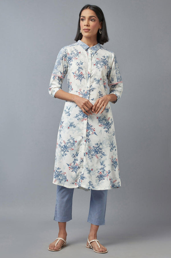 Bright White Floral Printed Dress & Pants Set