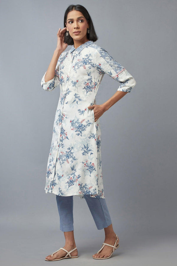 Bright White Floral Printed Dress & Pants Set