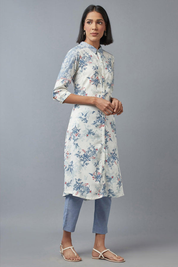 Bright White Floral Printed Dress & Pants Set