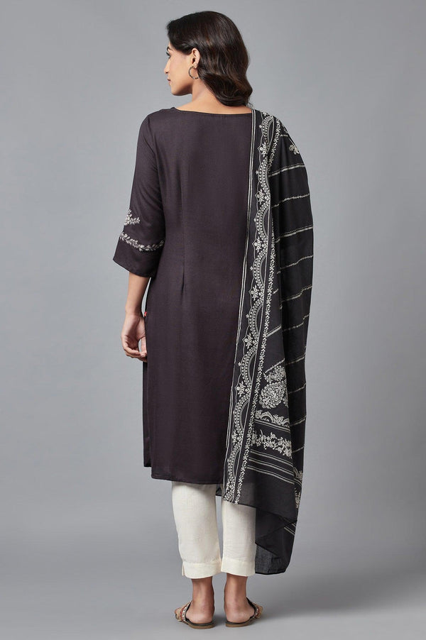 Black Embroidered kurta with Slim Pants and Dupatta