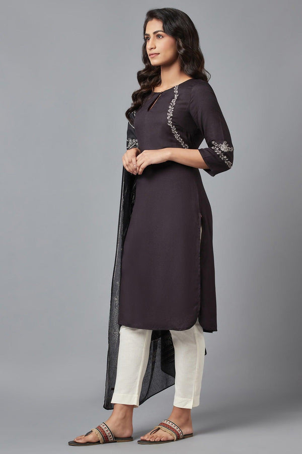 Black Embroidered kurta with Slim Pants and Dupatta
