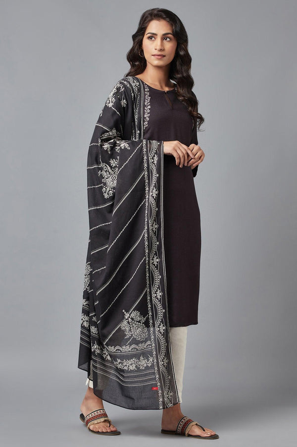 Black Embroidered kurta with Slim Pants and Dupatta