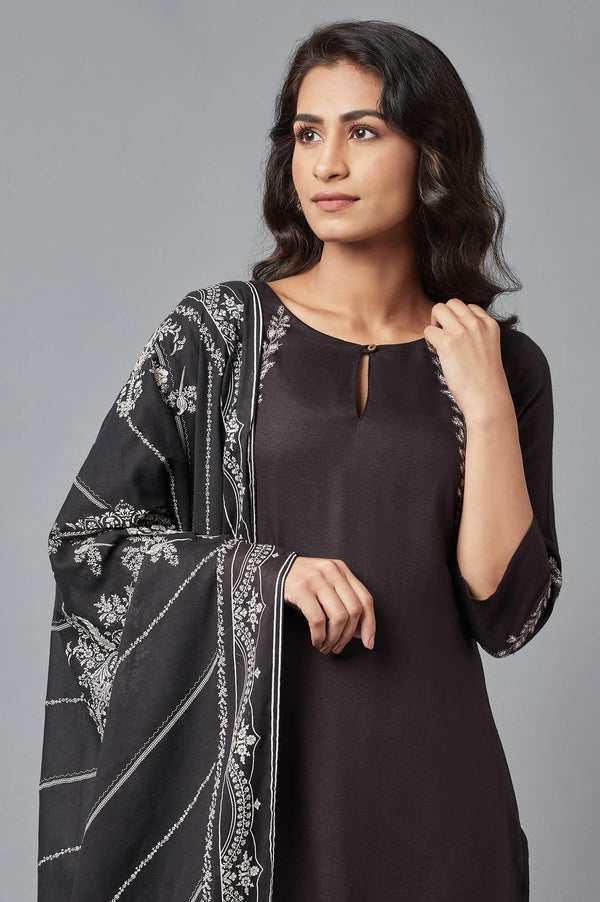 Black Embroidered kurta with Slim Pants and Dupatta