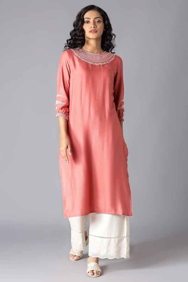 Pink Embroidered kurta & Parallel Pants Set