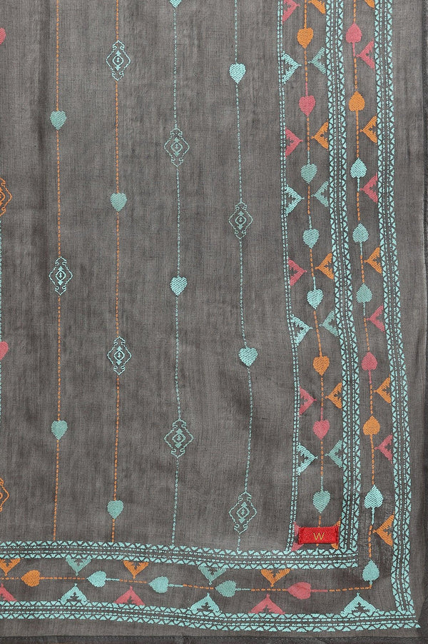 Grey Printed Kurta, Pants & Dupatta Set
