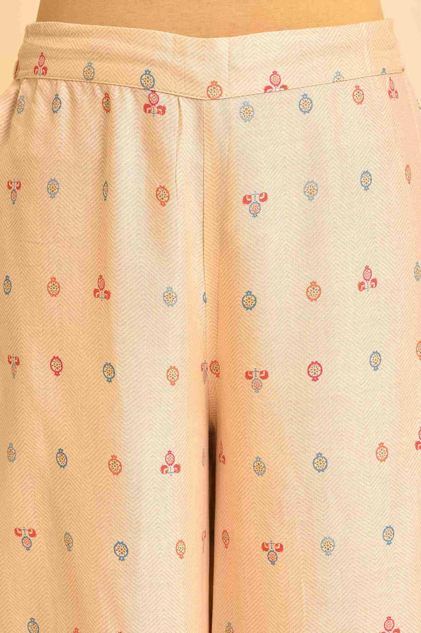 Ecru Printed Panelled Kurta And Parallel Pants Set
