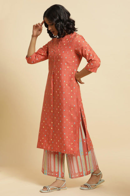 Orange Printed Kurta &amp; Parallel Pants Set - wforwoman
