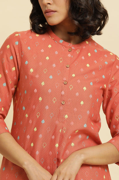 Orange Printed Kurta &amp; Parallel Pants Set - wforwoman