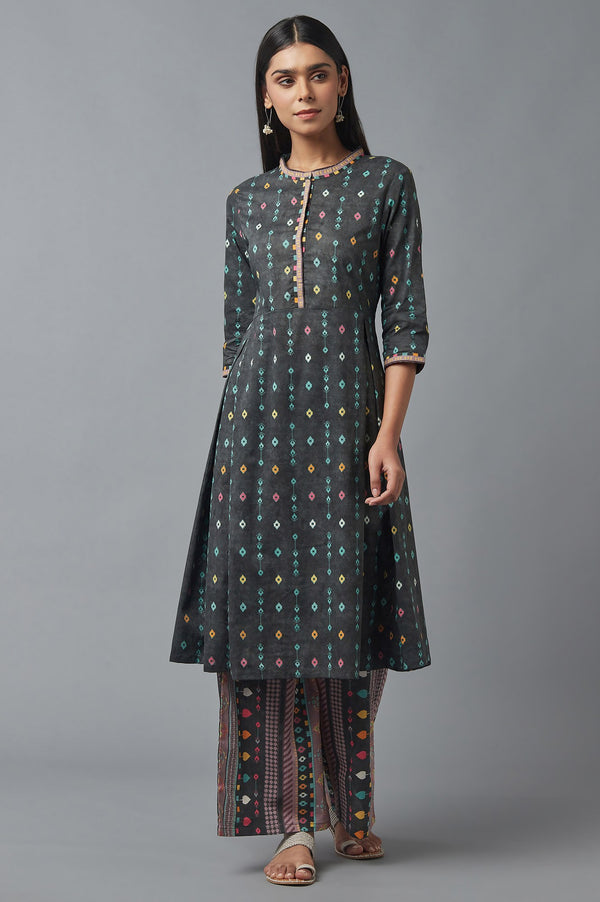 Grey Printed kurta with Parallel Pants