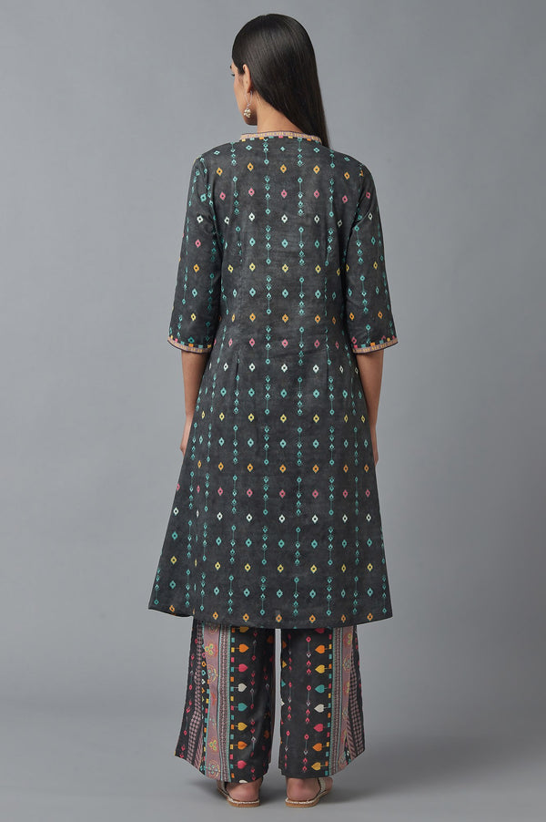 Grey Printed kurta with Parallel Pants