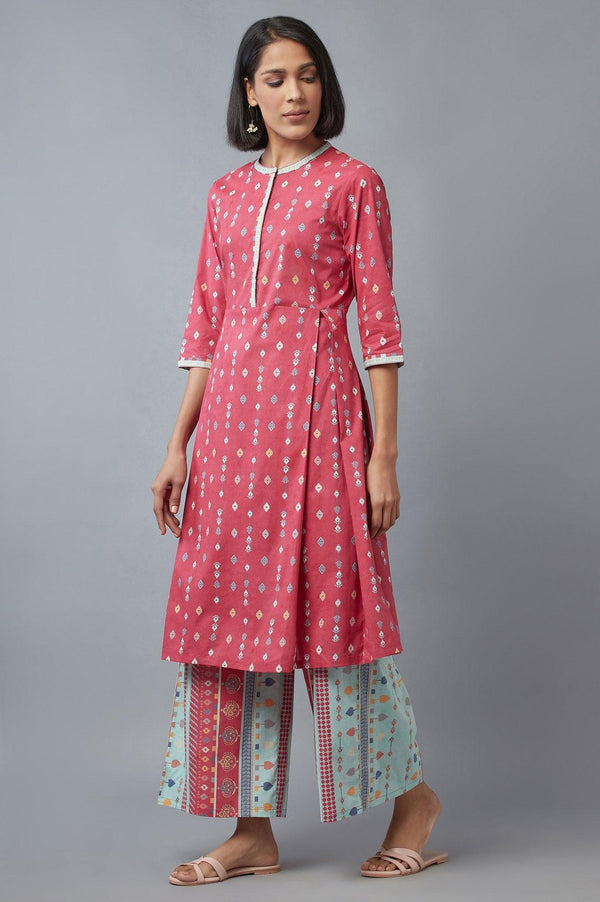 Pink Printed kurta with Parallel Pants