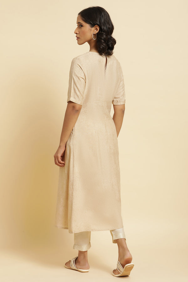 Almond Beige Sequin A-Line Kurta & Pants Set
