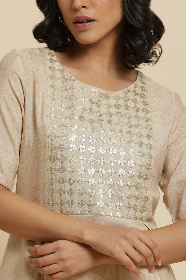 Almond Beige Sequin A-Line Kurta & Pants Set