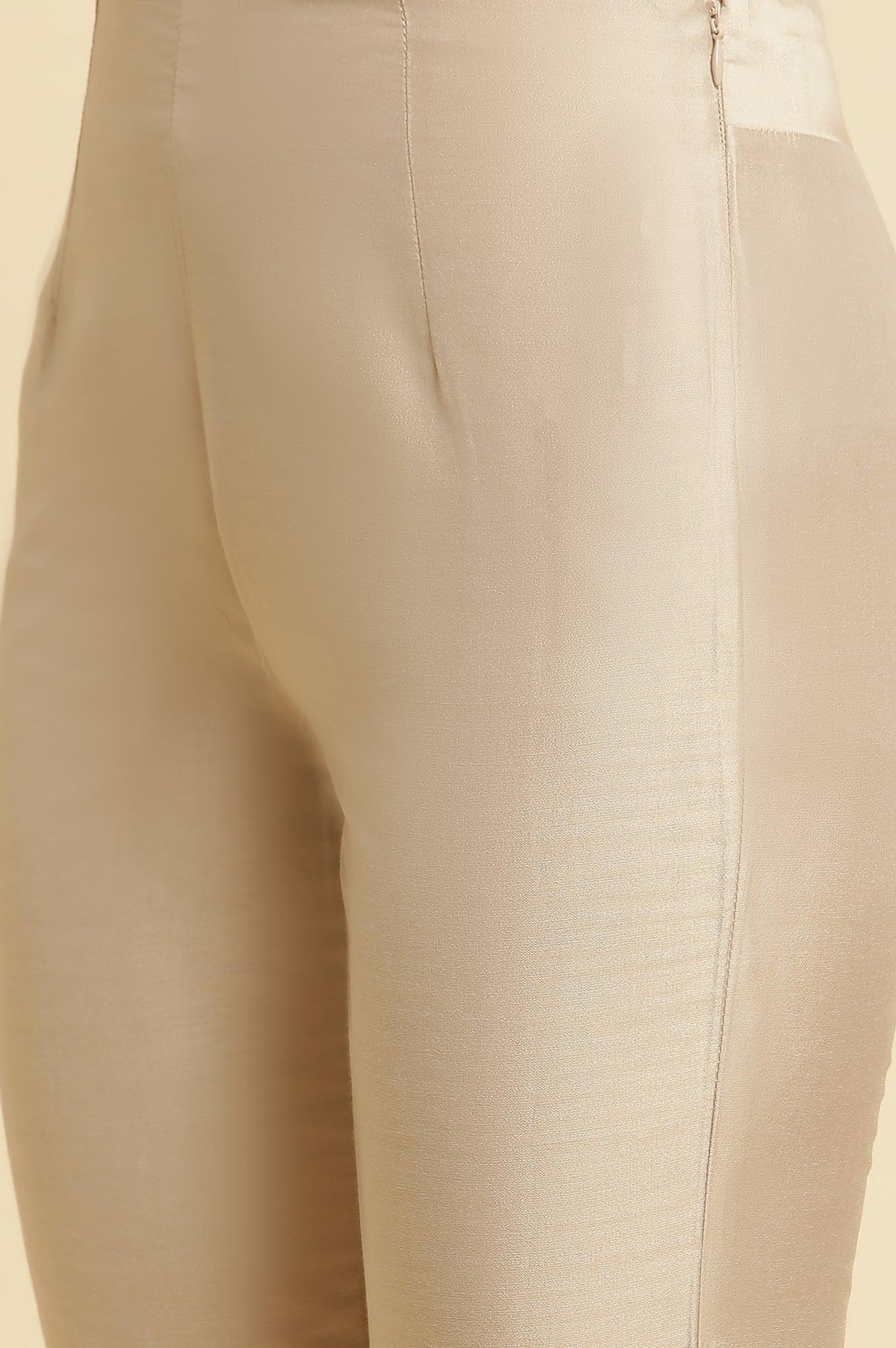 Beige Stripe Printed Kurta &amp; Pants Set - wforwoman