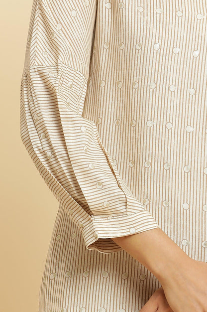 Beige Stripe Printed Kurta &amp; Pants Set - wforwoman