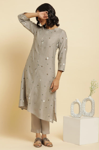 Smoke Grey A-Line Printed Kurta &amp; Pants Set - wforwoman