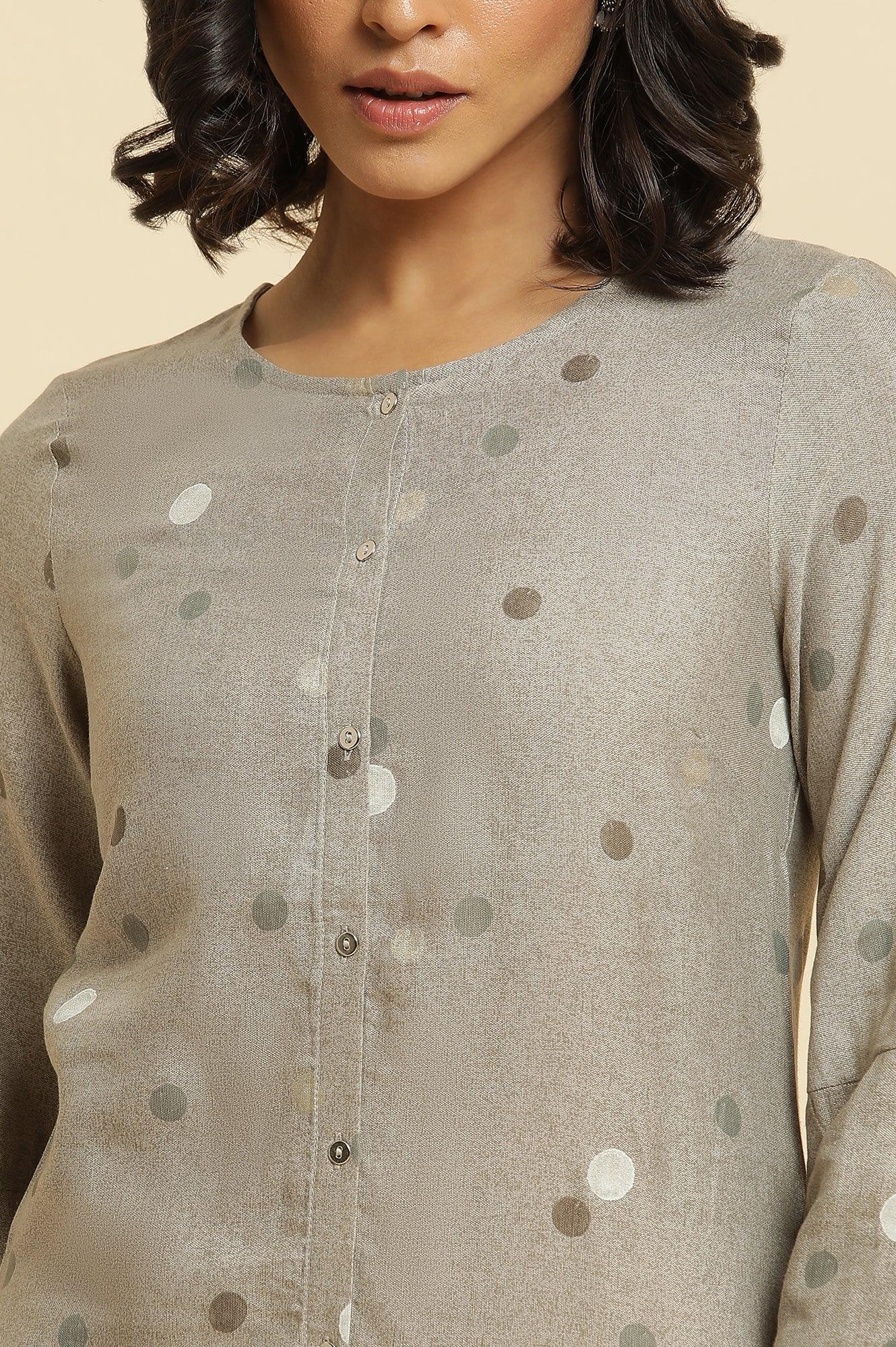 Smoke Grey A-Line Printed Kurta &amp; Pants Set - wforwoman