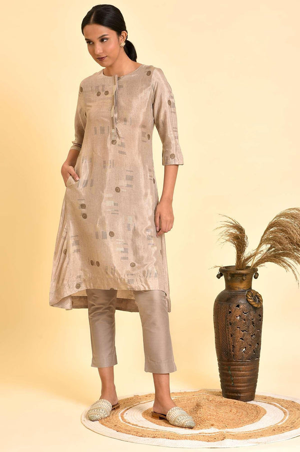 Grey High-Low Kurta And Pants Set