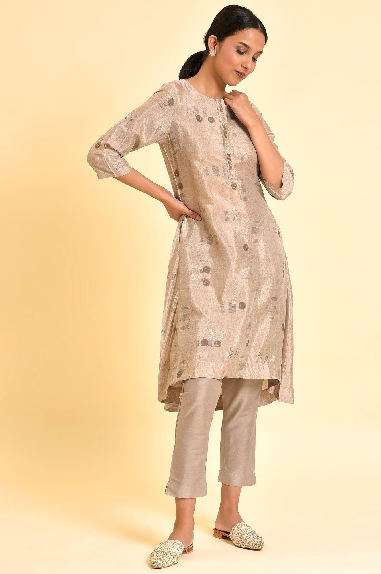 Grey High-Low Kurta And Pants Set - wforwoman