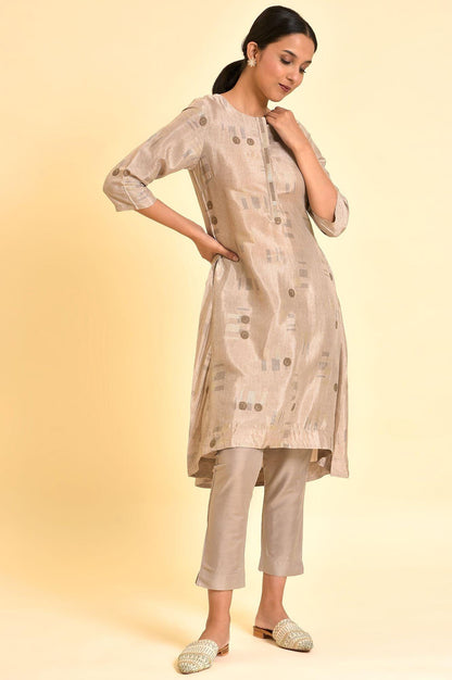 Grey High-Low Kurta And Pants Set - wforwoman