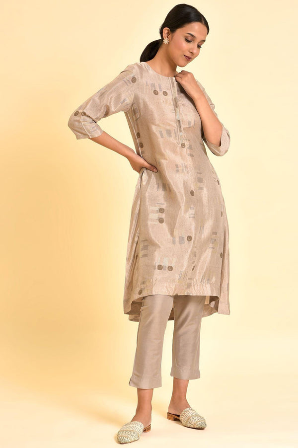 Grey High-Low Kurta And Pants Set