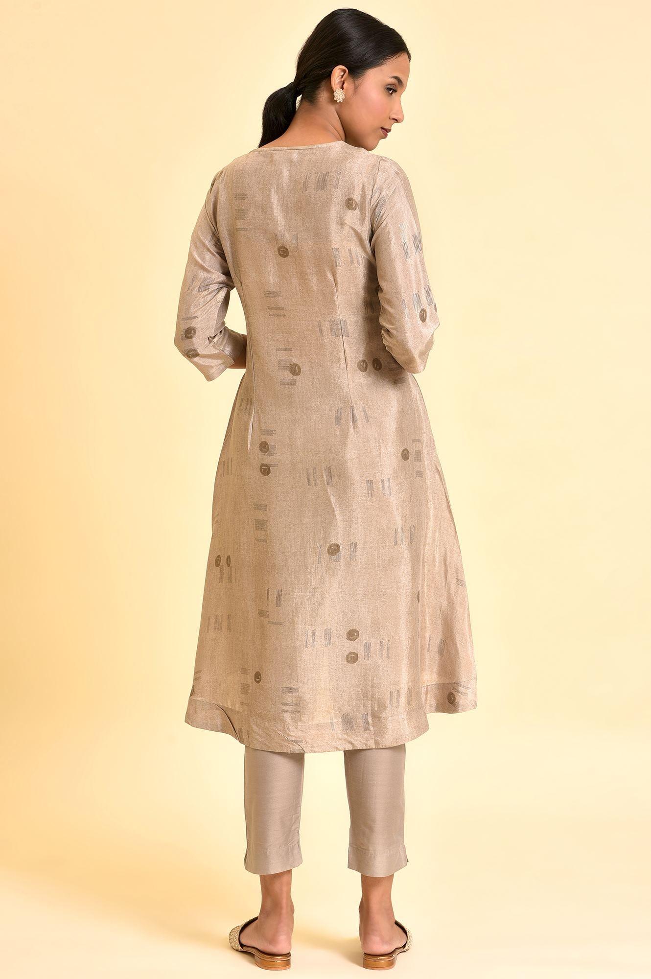 Grey High-Low Kurta And Pants Set - wforwoman