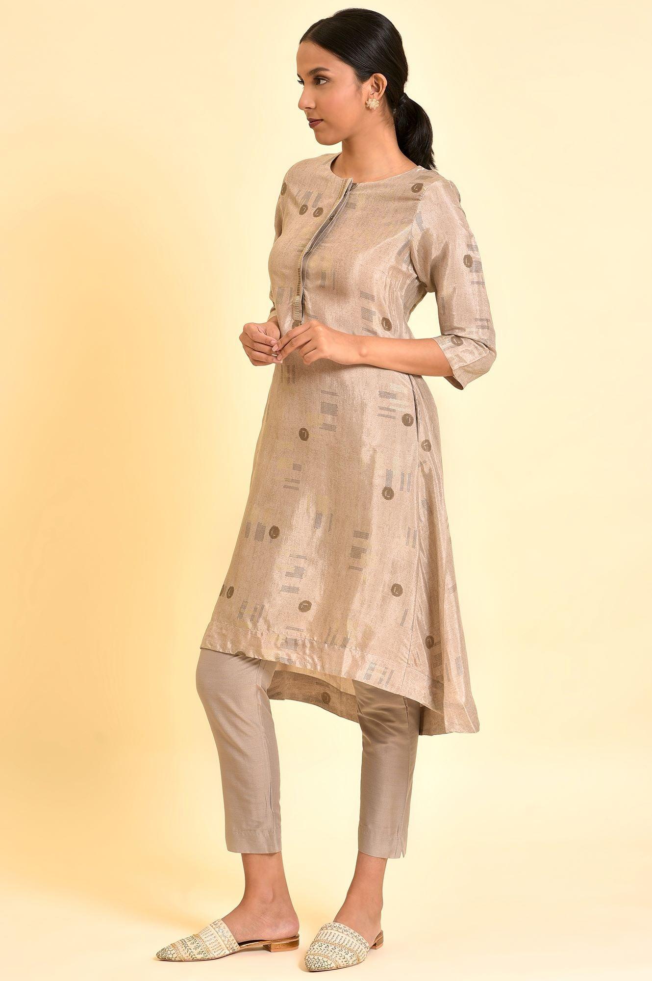 Grey High-Low Kurta And Pants Set - wforwoman