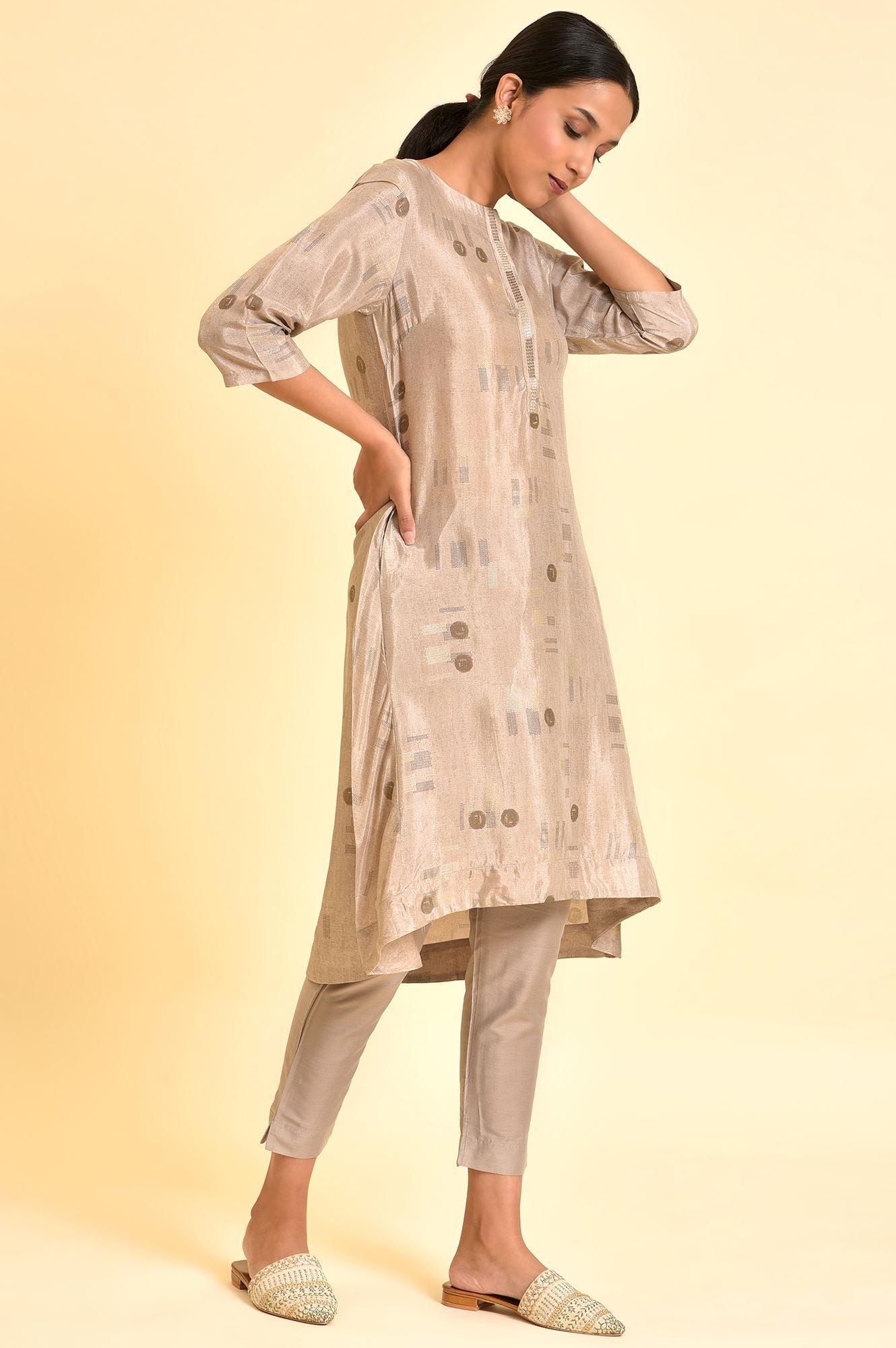 Grey High-Low Kurta And Pants Set - wforwoman