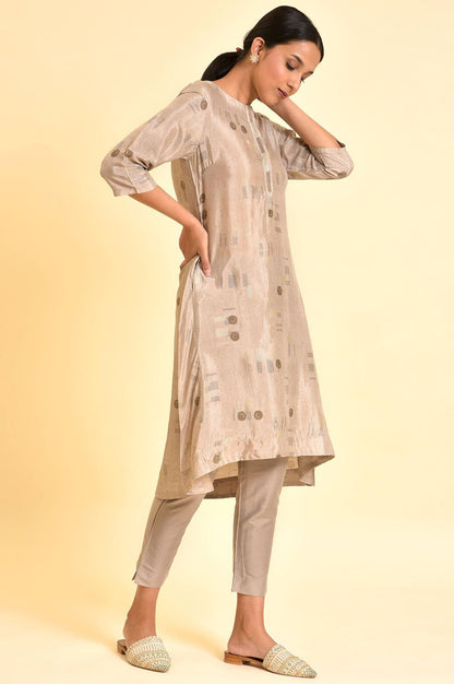 Grey High-Low Kurta And Pants Set - wforwoman