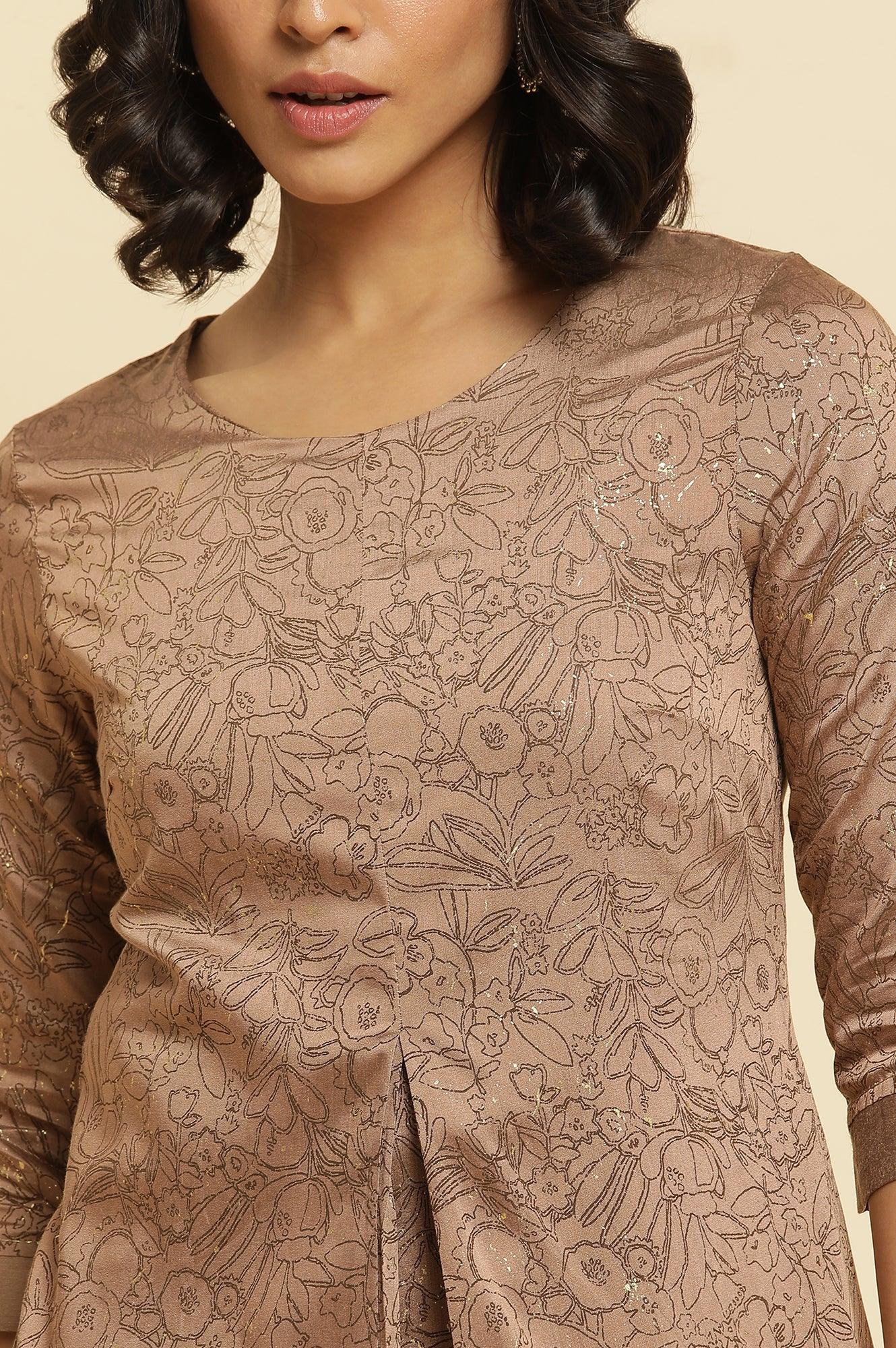 Brown A-Line Printed Kurta &amp; Slim Pants Set - wforwoman
