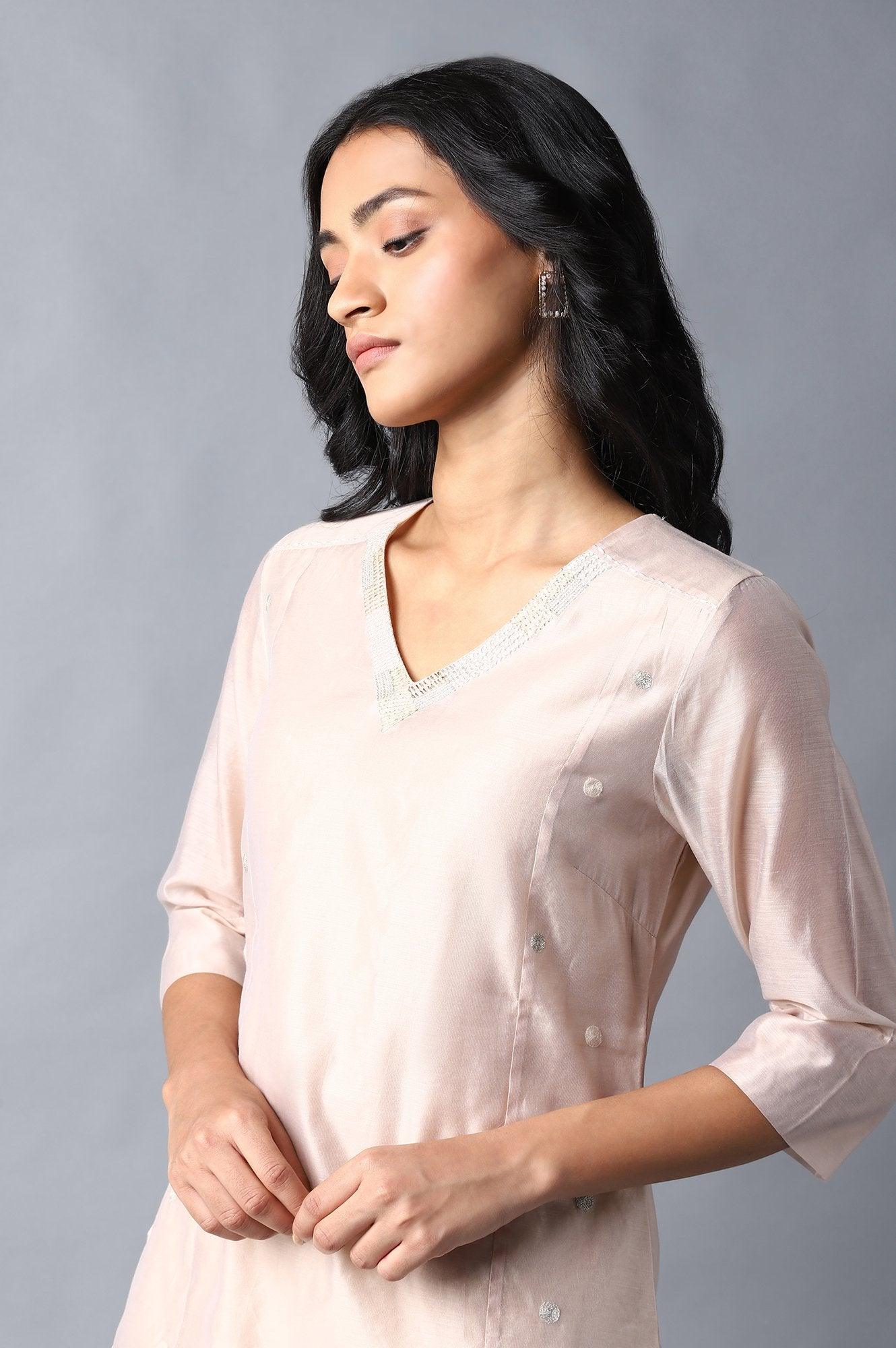 Blush Pink Embroidered kurta &amp; Pants Set - wforwoman