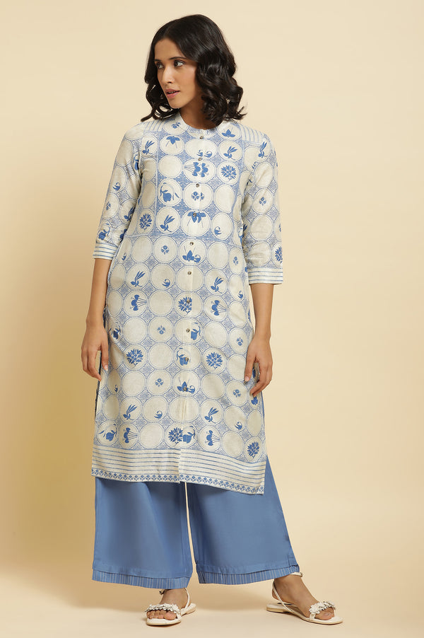 Blue Printed Kurta & Parallel Pants Set