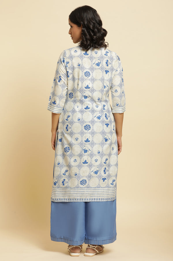 Blue Printed Kurta & Parallel Pants Set