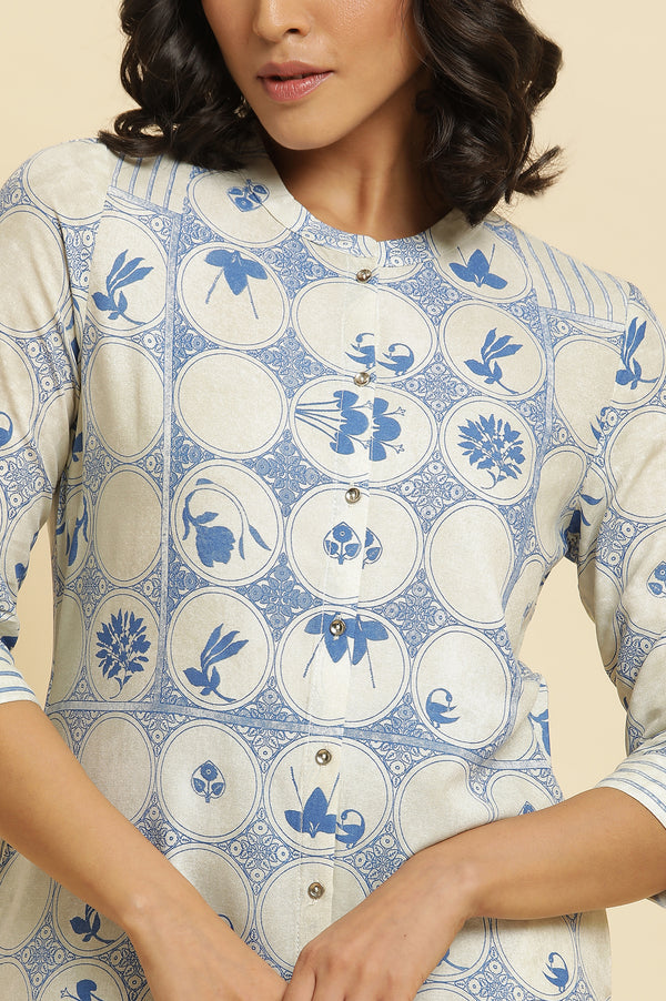 Blue Printed Kurta & Parallel Pants Set