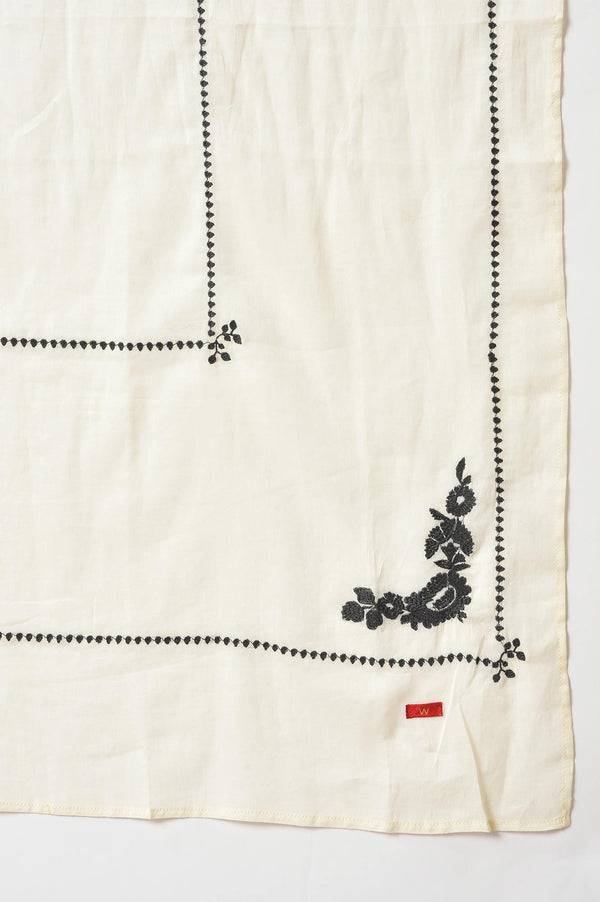 Ecru Printed kurta With Grey Slim Pants And Embroidered Dupatta