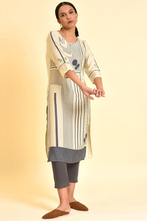 White Geometric Printed Kurta And Pants Set