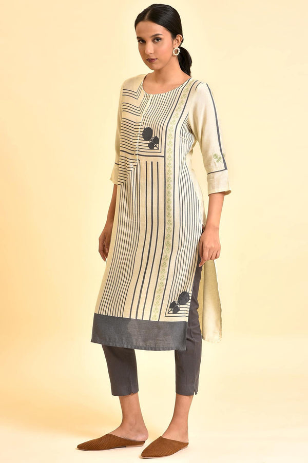 White Geometric Printed Kurta And Pants Set