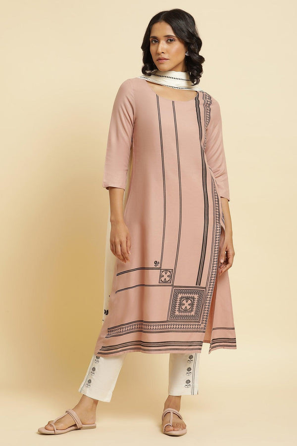 Pink Printed Kurta, Pants & Dupatta Set