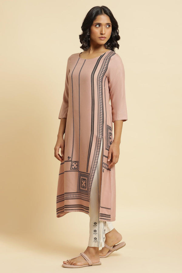 Pink Printed Kurta, Pants & Dupatta Set
