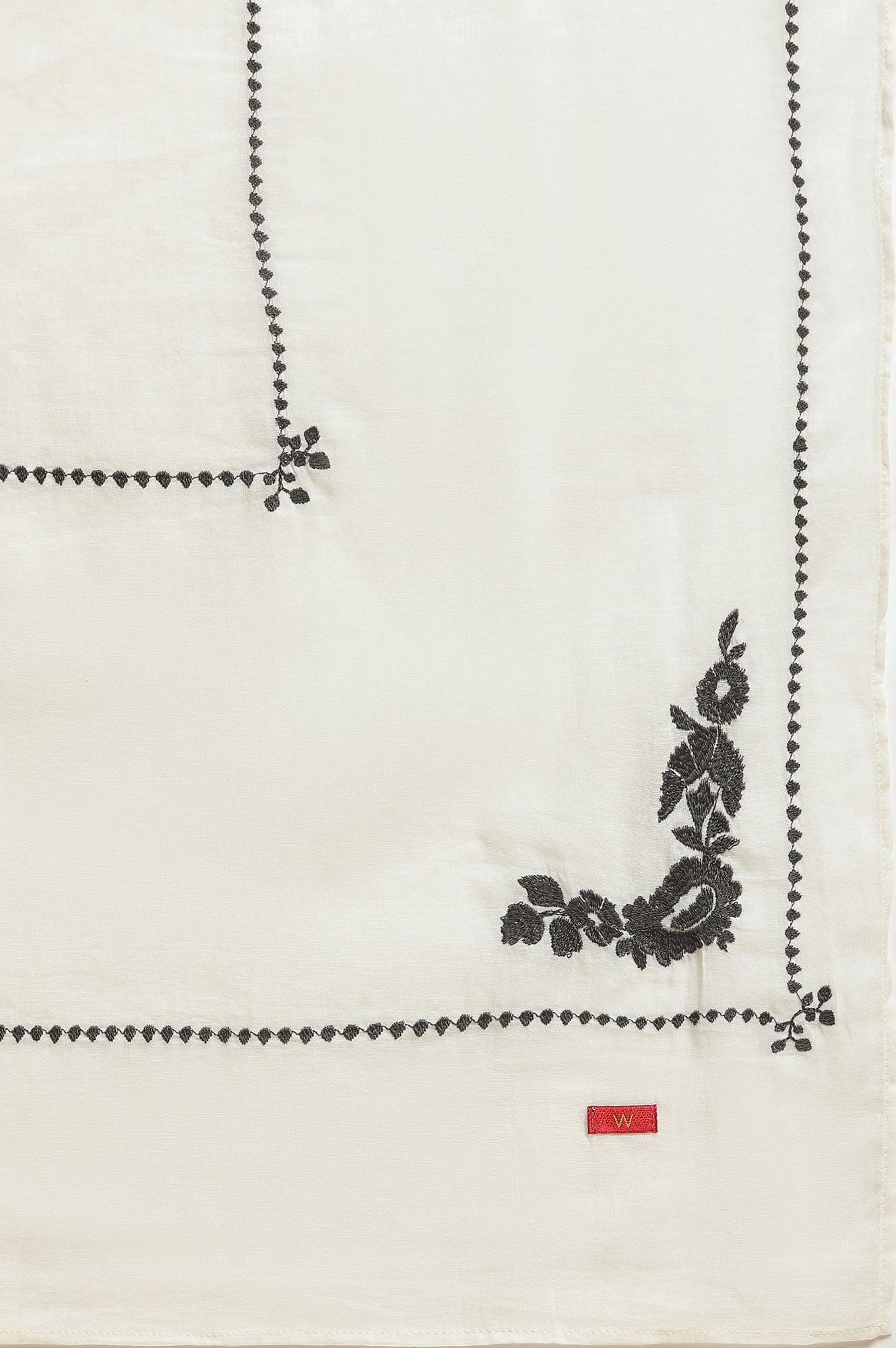 Black Printed Kurta, Ecru Pants &amp; Dupatta - wforwoman