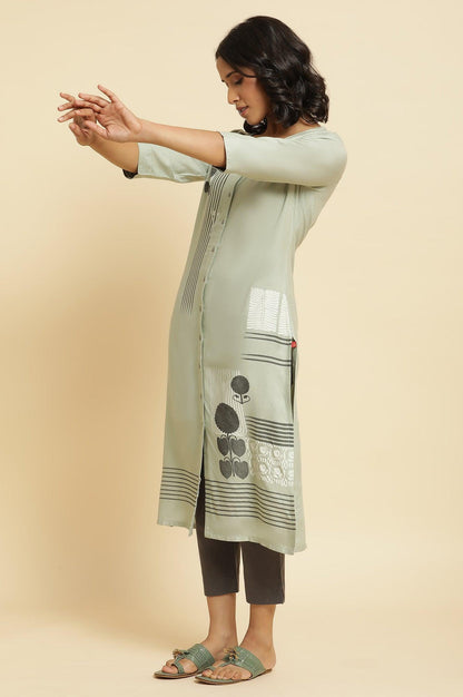 Sage Green Printed Kurta, Pants &amp; Dupatta - wforwoman