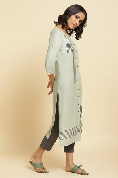 Sage Green Printed Kurta, Pants &amp; Dupatta - wforwoman